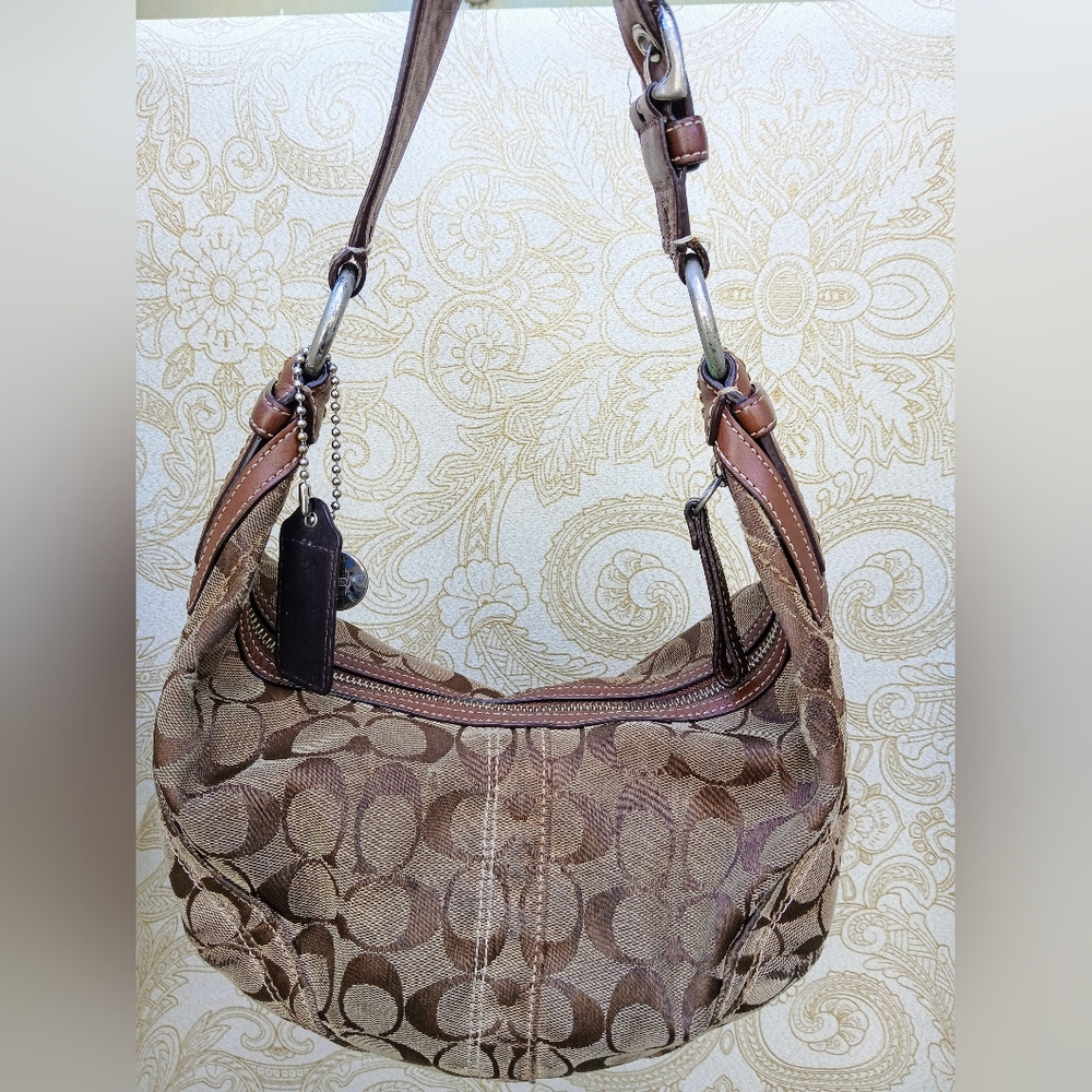 Vintage Brown Coach Classic "C" Print Shoulder Bag
